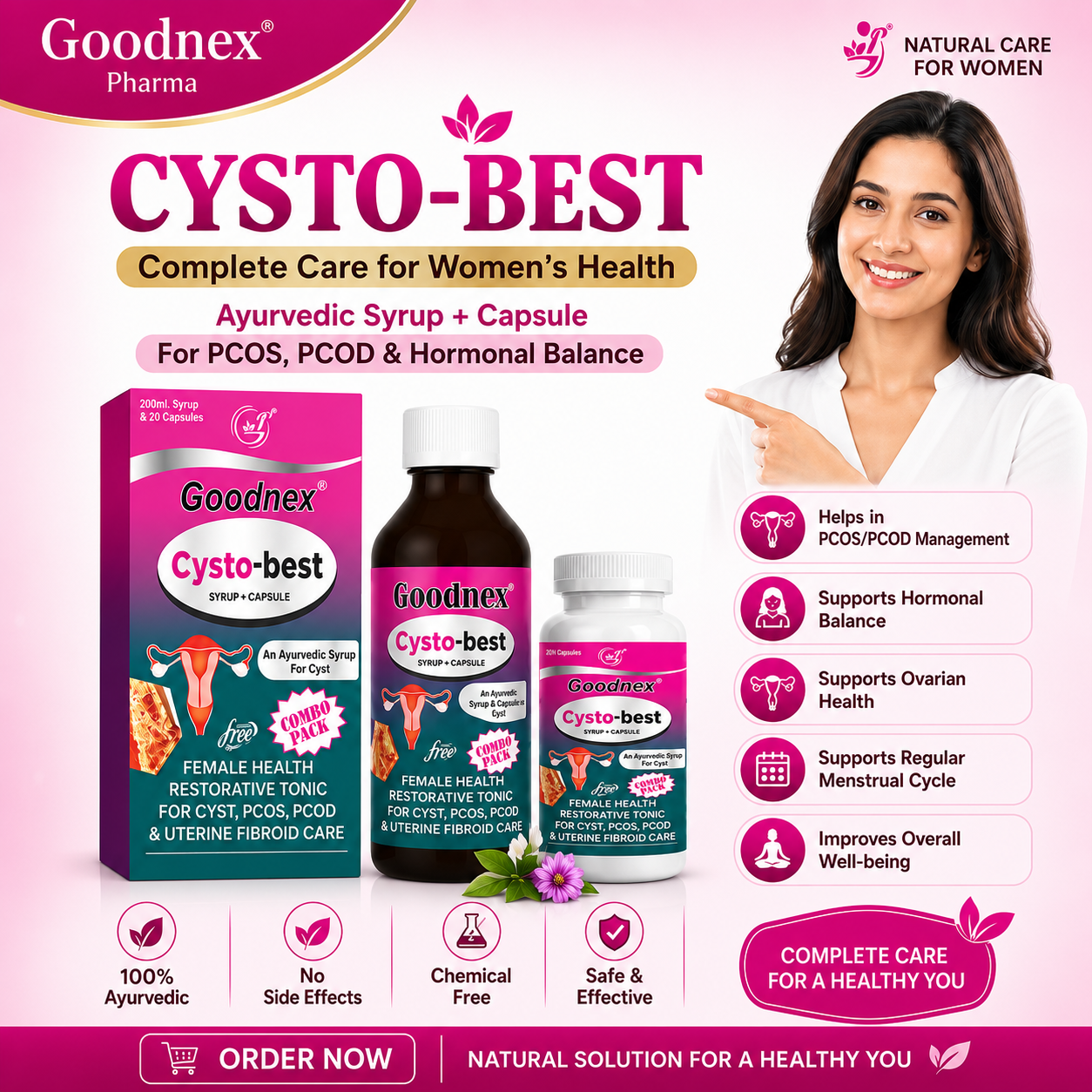 Goodnex Cysto-Best Syrup + Capsule | Ayurvedic Support for PCOS, PCOD & Women's Hormonal Balance - Image 2